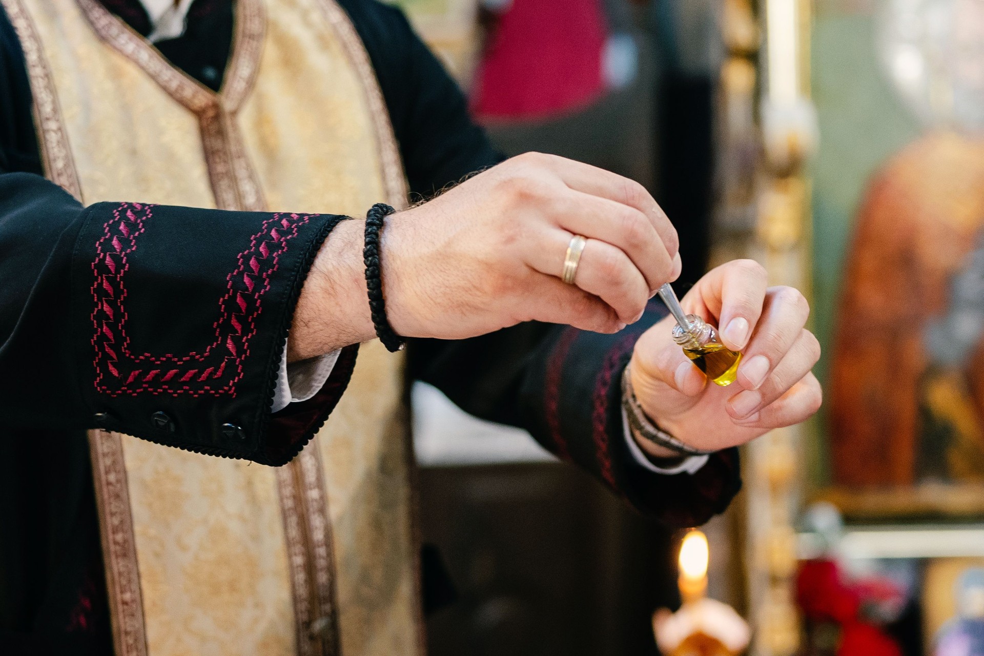 Close-up of an Orthodox priest during a religious ceremony